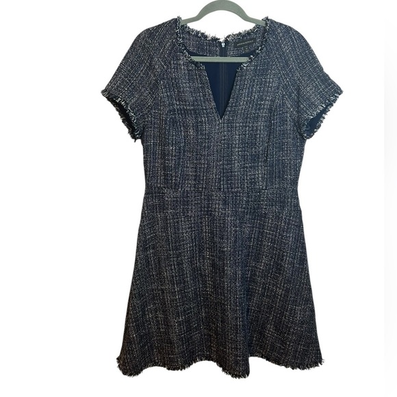 Banana Republic Navy Blue Tweed Short Sleeve A-Line Dress